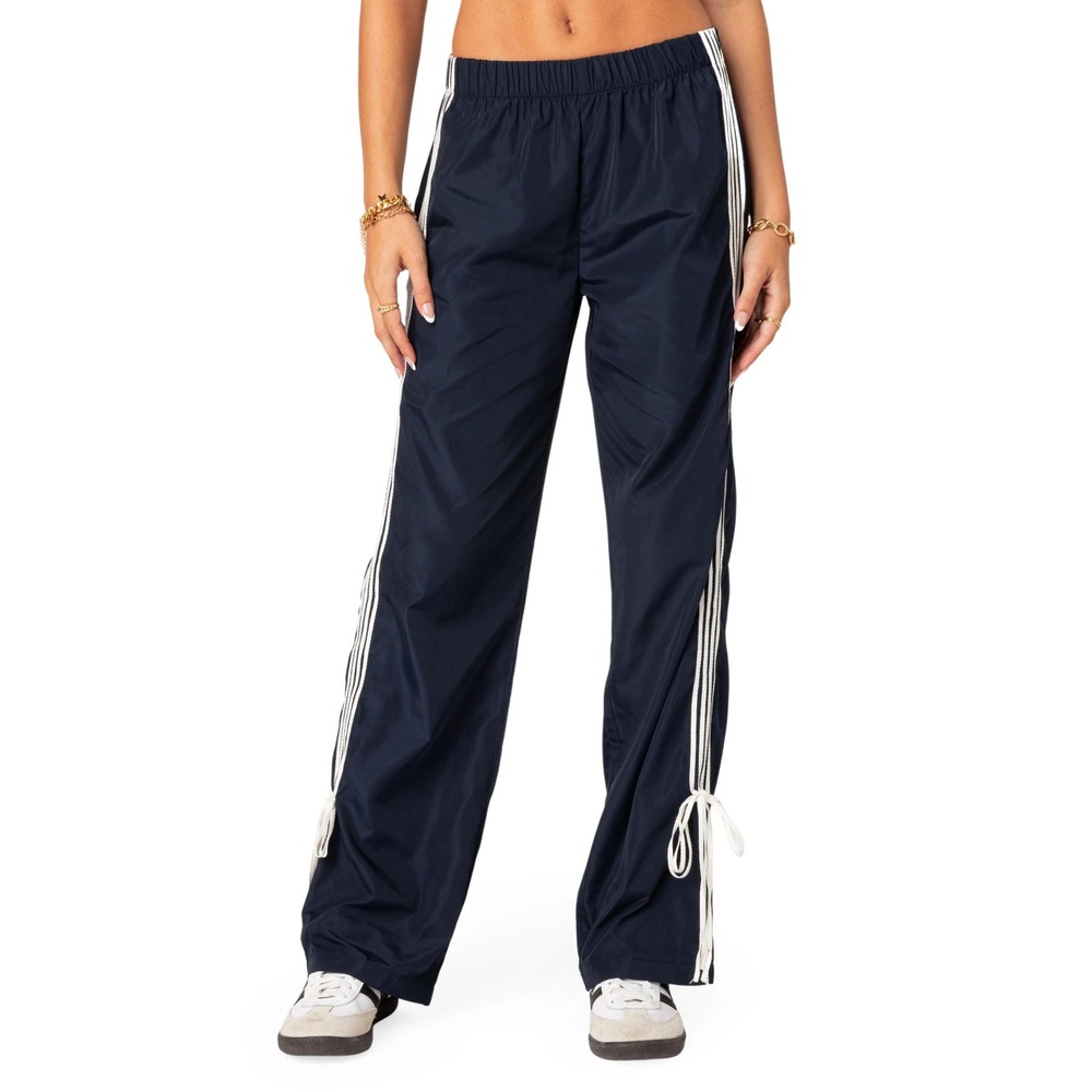 Edikted Remy Ribbon Track Pants Navy Blue White Stripe Y2K Wide Leg Small